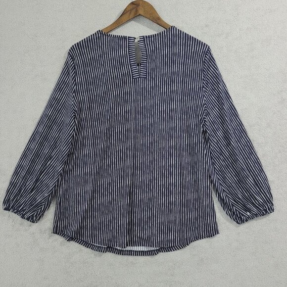 NEW Adrianna Papell Womens L Navy Striped Blouse Polyester/Elastane - Picture 2 of 8